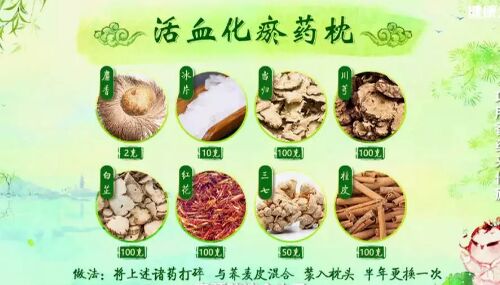 20190609健康之路视频和笔记:黄彬,活血化瘀药枕,乳香止痛方